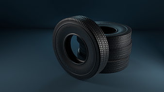 3D Render of Car Tires on Dark Blue Background