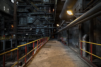 Industrial Factory Interior With Walkway And Machinery