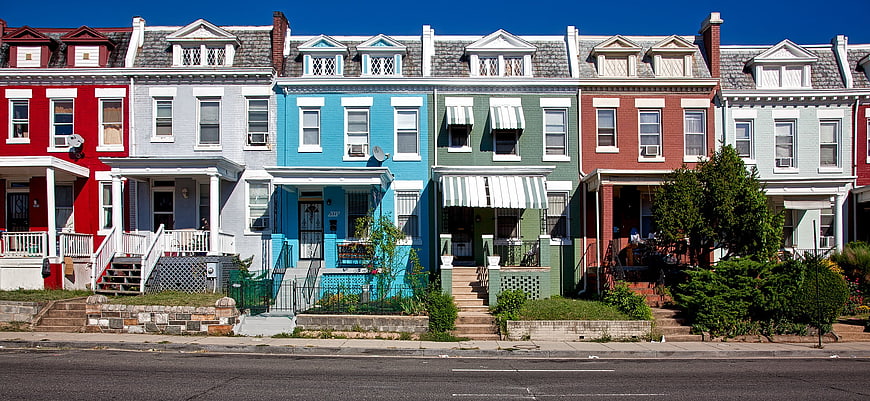 Colorful Row Houses In Washington DC Neighborhood
