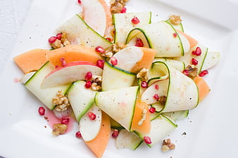 Fresh Melon and Zucchini Salad with Walnuts and Pomegranate