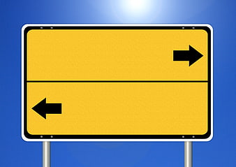 Empty Yellow Road Sign With Arrows On Blue Sky Background