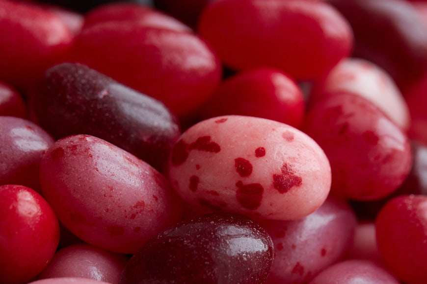 Close-up of colorful jelly beans with sugar coating