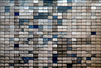 Abstract Facade Of Faceted Glass Cubes In Blue And Grey Tones