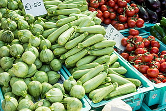 Fresh Zucchini and Tomatoes at Farmers Market