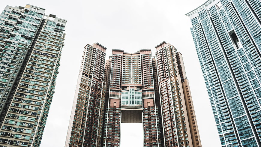Low angle view of modern high-rise residential skyscrapers