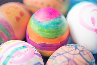 Colorful Hand-Painted Easter Eggs Close-Up