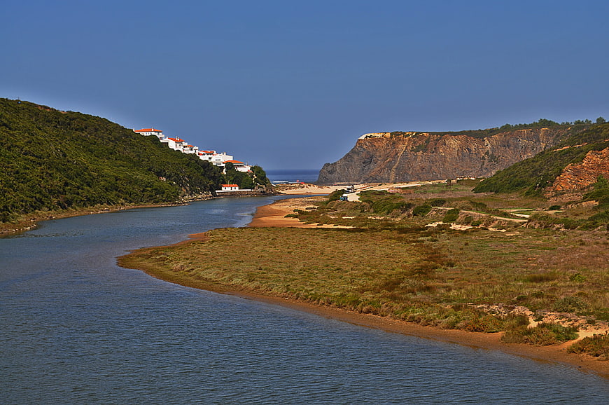 Scenic River Mouth Meeting the Ocean in Portugal