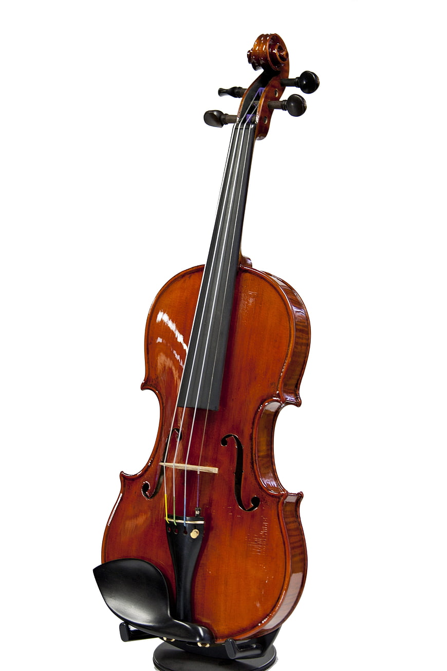 Classic Violin on Stand Isolated on White Background