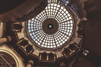 Low angle view of Tate Britain glass dome ceiling