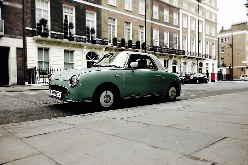 Vintage Green Mini Cooper on London Street