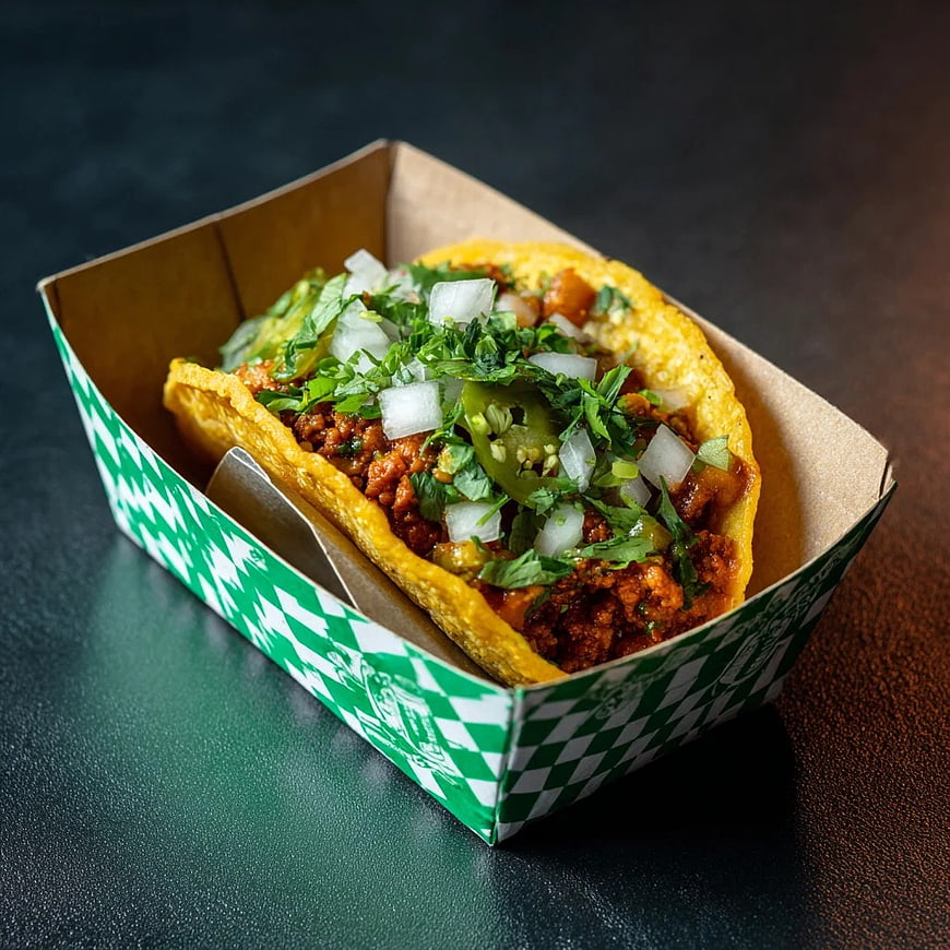 Savory Taco with Fresh Toppings in Basket