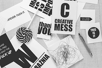 Black and white typography cards with creative mess text