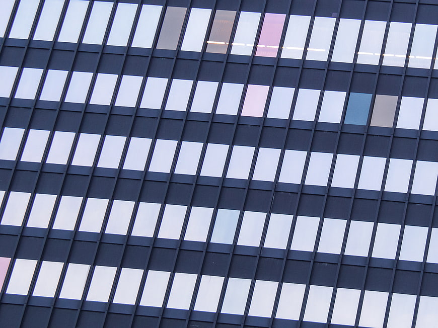 Modern Office Building Facade with Geometric Window Pattern