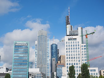 Frankfurt Skyline with Skyscrapers and Construction Cranes