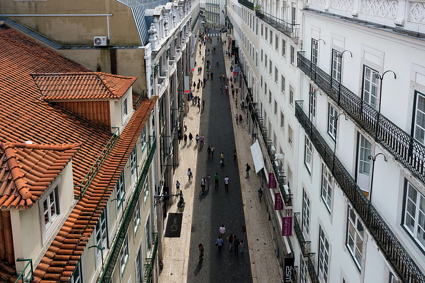 High Angle View of Lisbon Street with Pedestrians