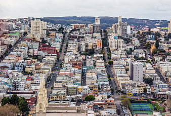 Aerial View of San Francisco Cityscape with Church Spire