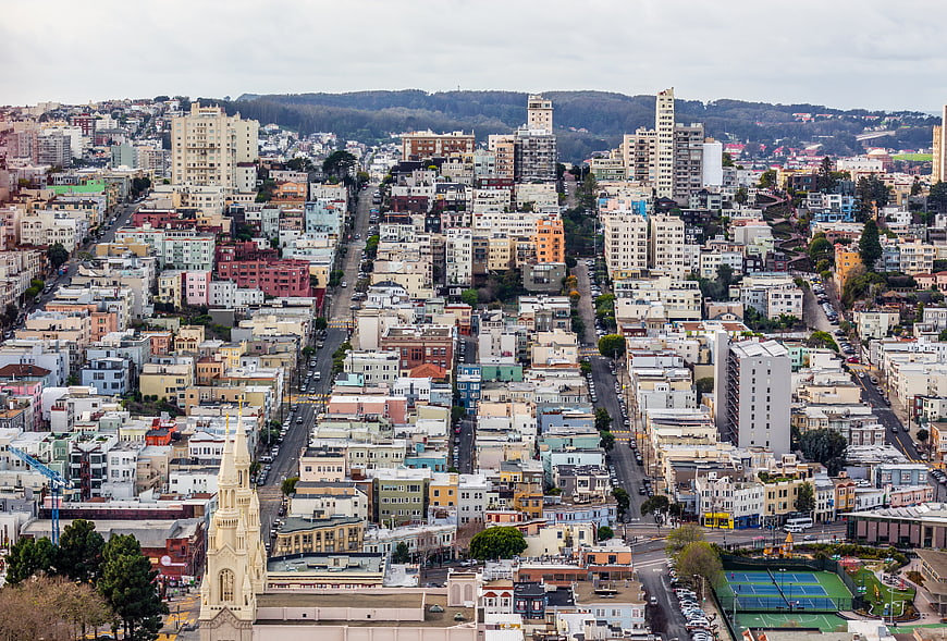 Aerial View of San Francisco Cityscape with Church Spire