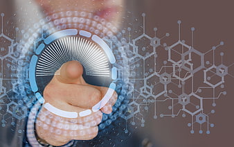 Businessman Touching Futuristic Digital Interface With Binary Code