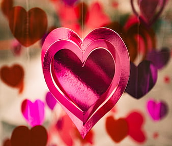 Shiny Pink Heart Decoration Hanging on String