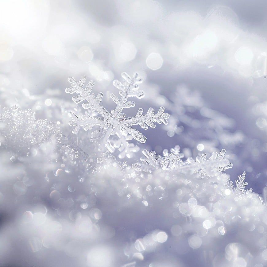 Macro Snowflake on Soft Snow with Bokeh Background