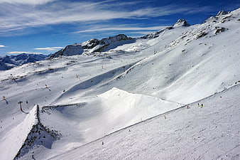 Wide View of Snowy Ski Slopes and Mountains in Sölden, Austria