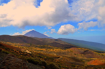 Panoramic View of Teide Volcano with Golden Autumn Landscape