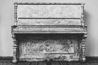 Vintage Upright Piano in Black and White