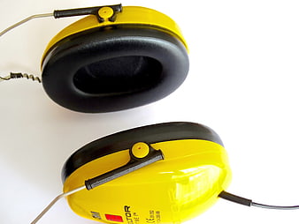 Yellow and Black 3M Peltor Hearing Protection Earmuffs on White Background