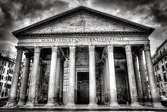 Pantheon Rome Facade in Dramatic Black and White