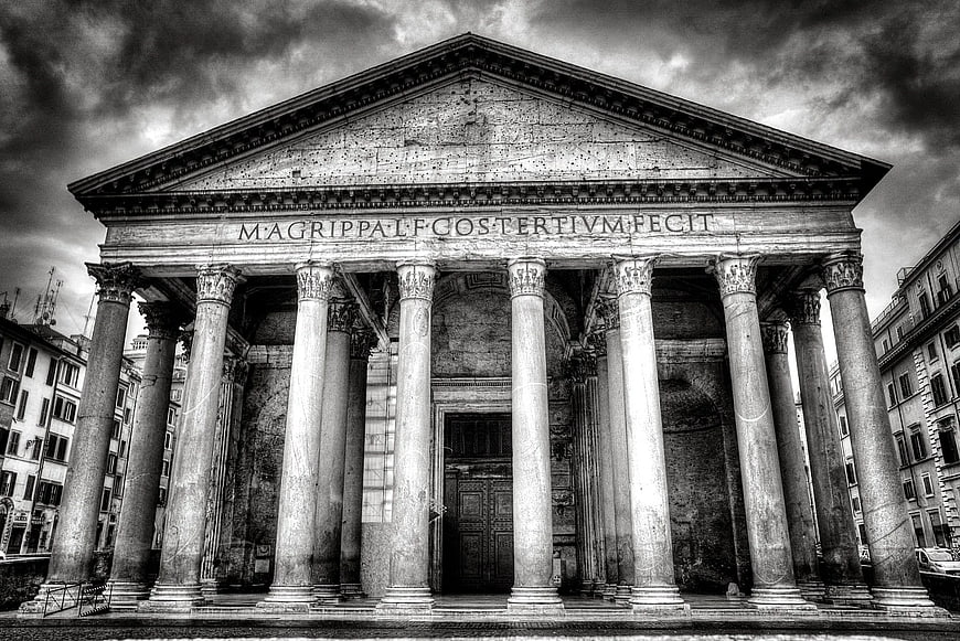 Pantheon Rome Facade in Dramatic Black and White