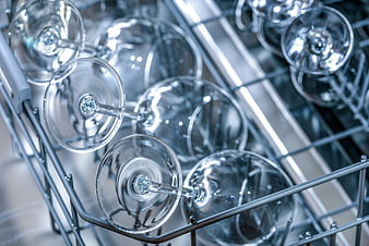 Clean wine glasses in dishwasher rack