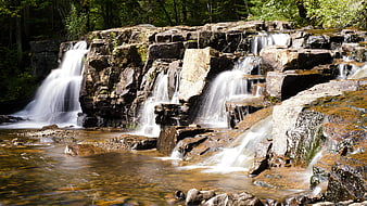 Serene Forest Waterfall with Smooth Flowing Water