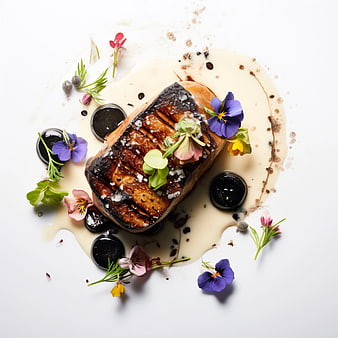Gourmet Grilled Salmon Fillet with Edible Flowers and Sauce