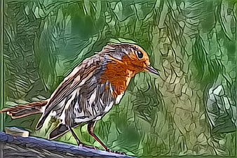 Artistic illustration of a European robin on a branch