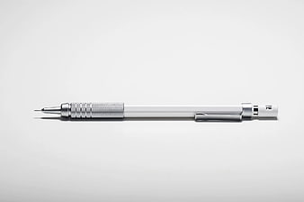 Silver mechanical pencil on white background