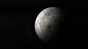 Gibbous Moon in Dark Space with Craters and Starry Background