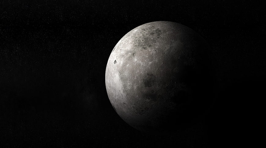 Gibbous Moon in Dark Space with Craters and Starry Background