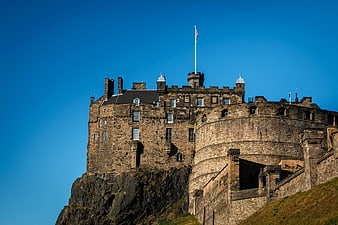 Edinburgh Castle on a Rocky Outcrop Against a Clear Blue Sky