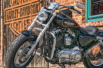 Black Harley-Davidson Motorcycle Close-Up Detail Shot