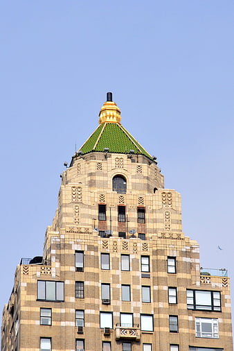 Art Deco Skyscraper Top with Green Roof in New York City