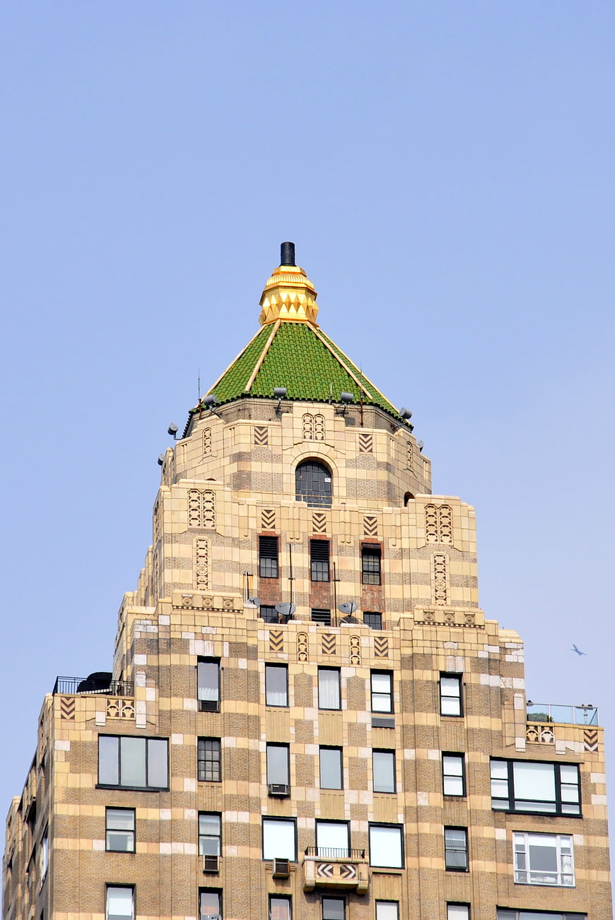 Art Deco Skyscraper Top with Green Roof in New York City