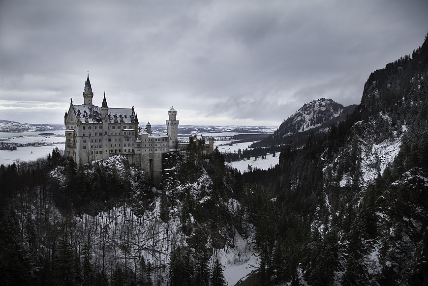 Neuschwanstein Castle in Winter Snow Landscape