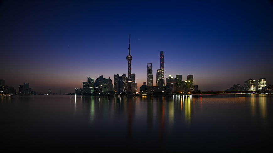 Shanghai Skyline at Dusk with Reflections on Huangpu River