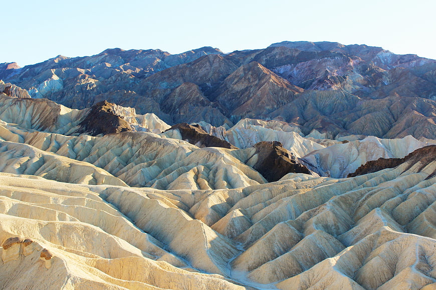 Colorful Zabriskie Point badlands landscape at sunrise