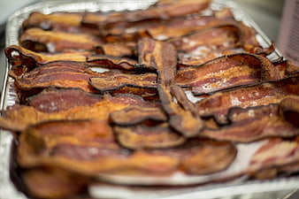 Crispy Baked Bacon Slices on Aluminum Tray