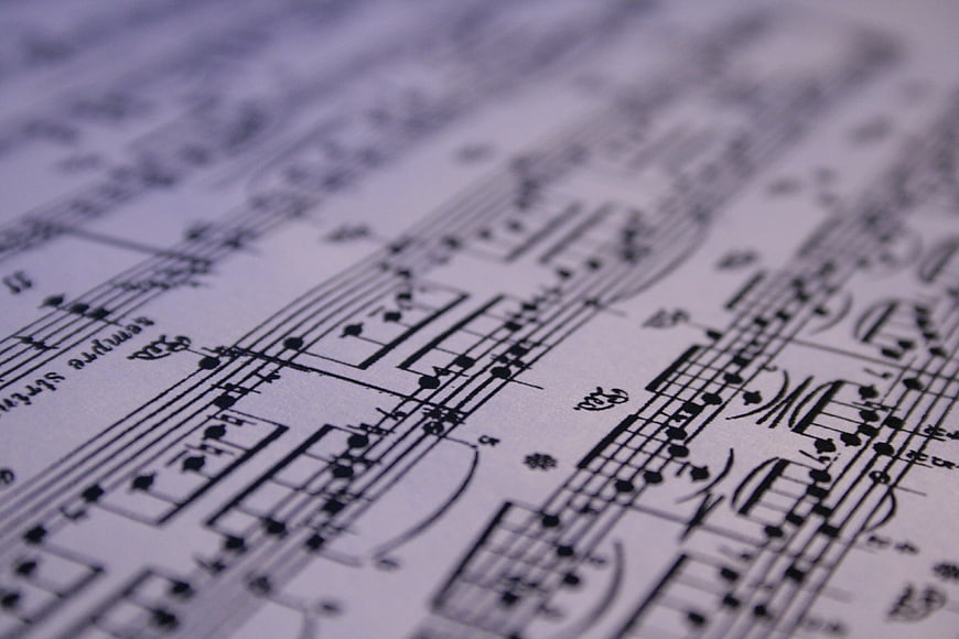 Close-up of classical sheet music with shallow depth of field