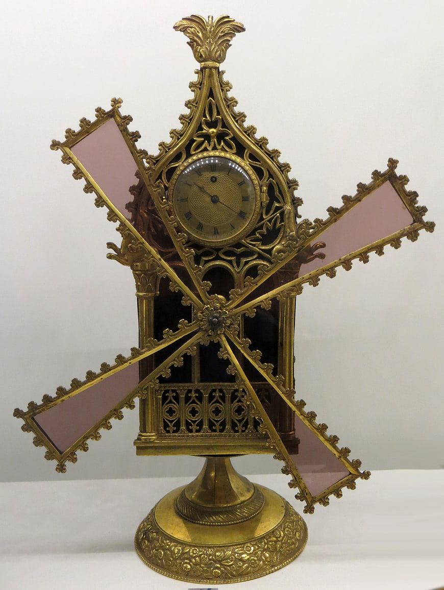 Vintage Brass Windmill Clock with Pink Glass Blades