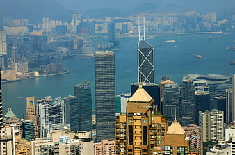 Hong Kong Cityscape Skyline With Victoria Harbour And Skyscrapers