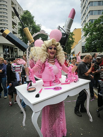 Drag Queen in Pink Vanity Float at Pride Parade