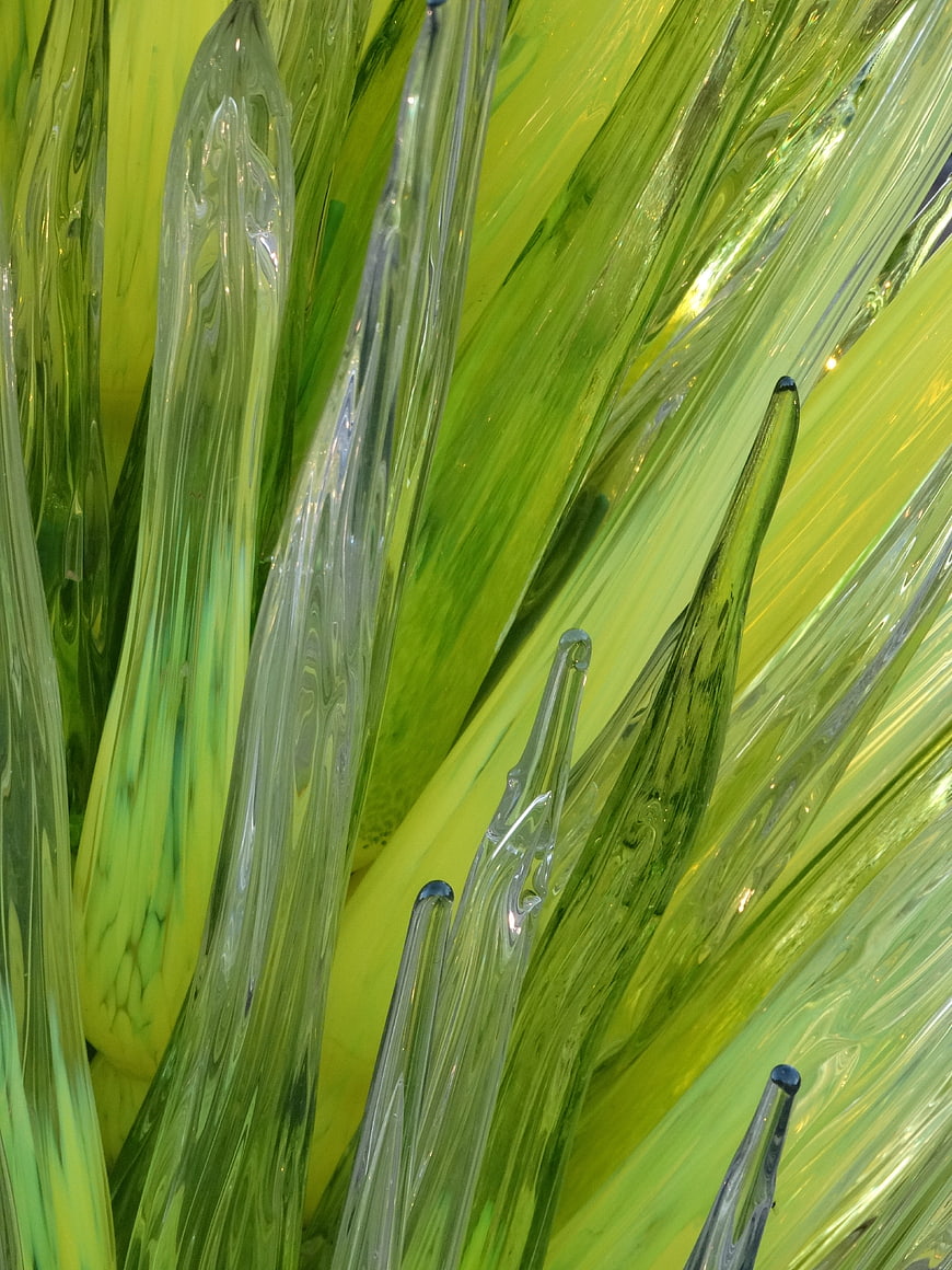 Abstract Green Glass Sculpture with Organic Textures